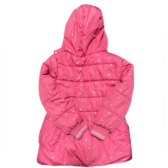 Nautica Girls Puffer Jacket Medium 8/10 Pink Gold Stars Hooded Winter Coat - Picture 4 of 10
